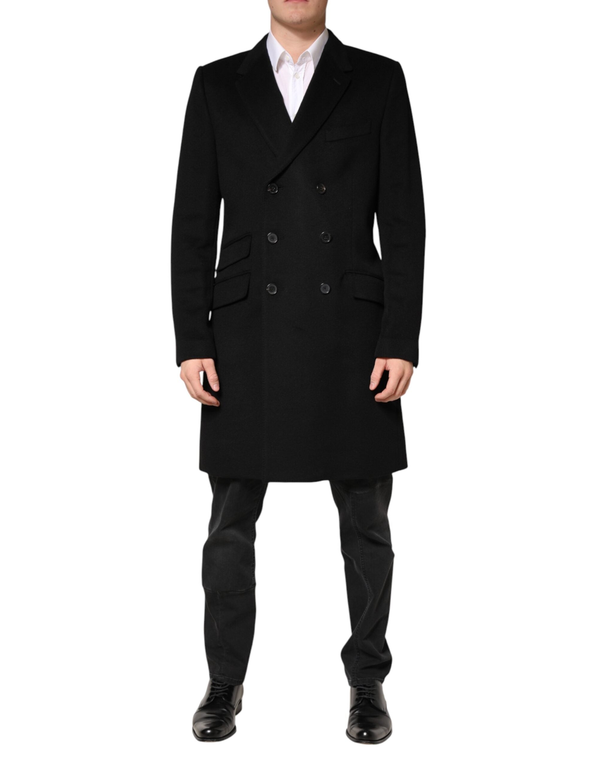 Dolce & Gabbana Black Double-Breasted Wool Trench Coat