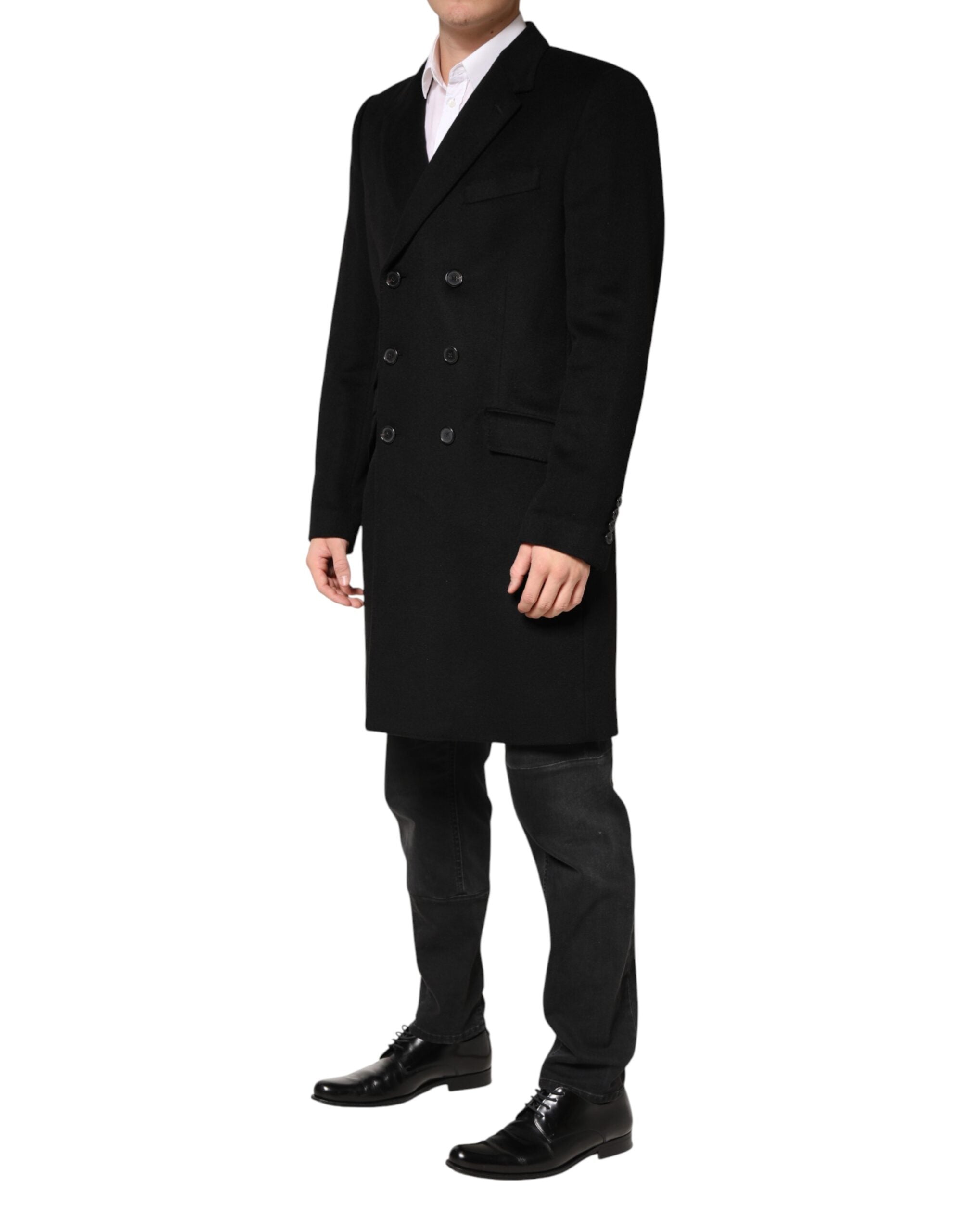 Dolce & Gabbana Black Double-Breasted Wool Trench Coat-3