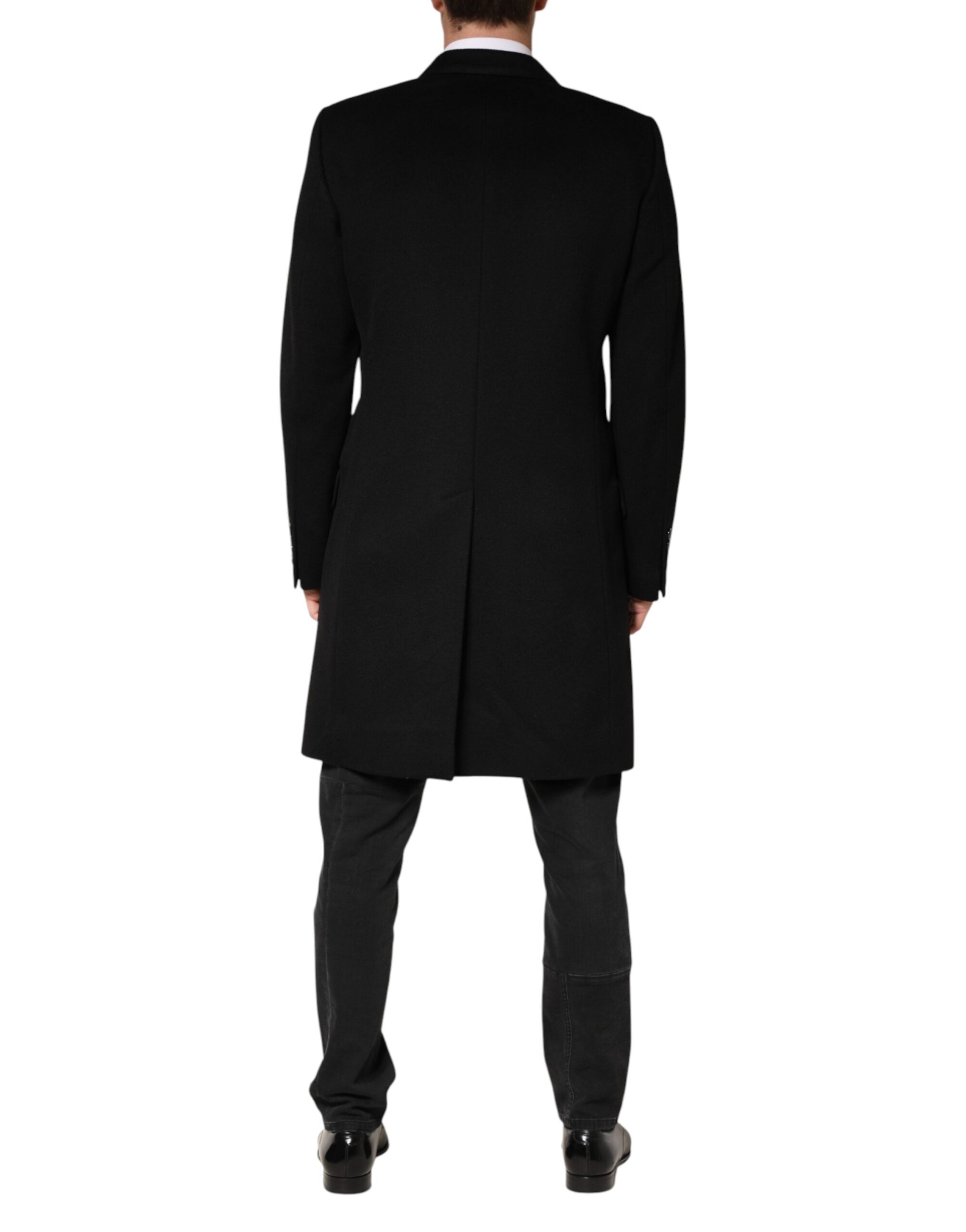 Dolce & Gabbana Black Double-Breasted Wool Trench Coat-4
