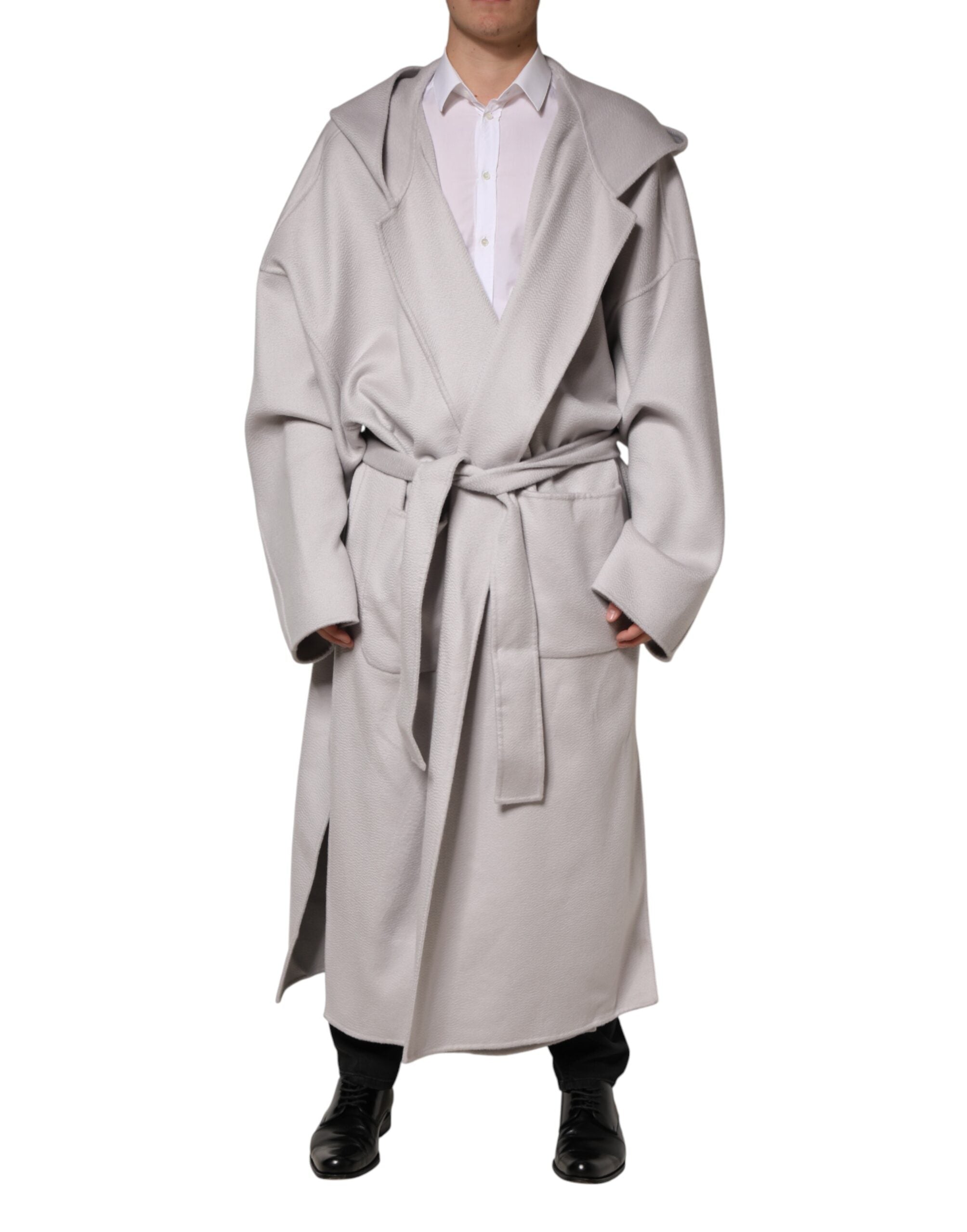 Dolce & Gabbana Off White Belted Long Trench Coat Men Jacket-2