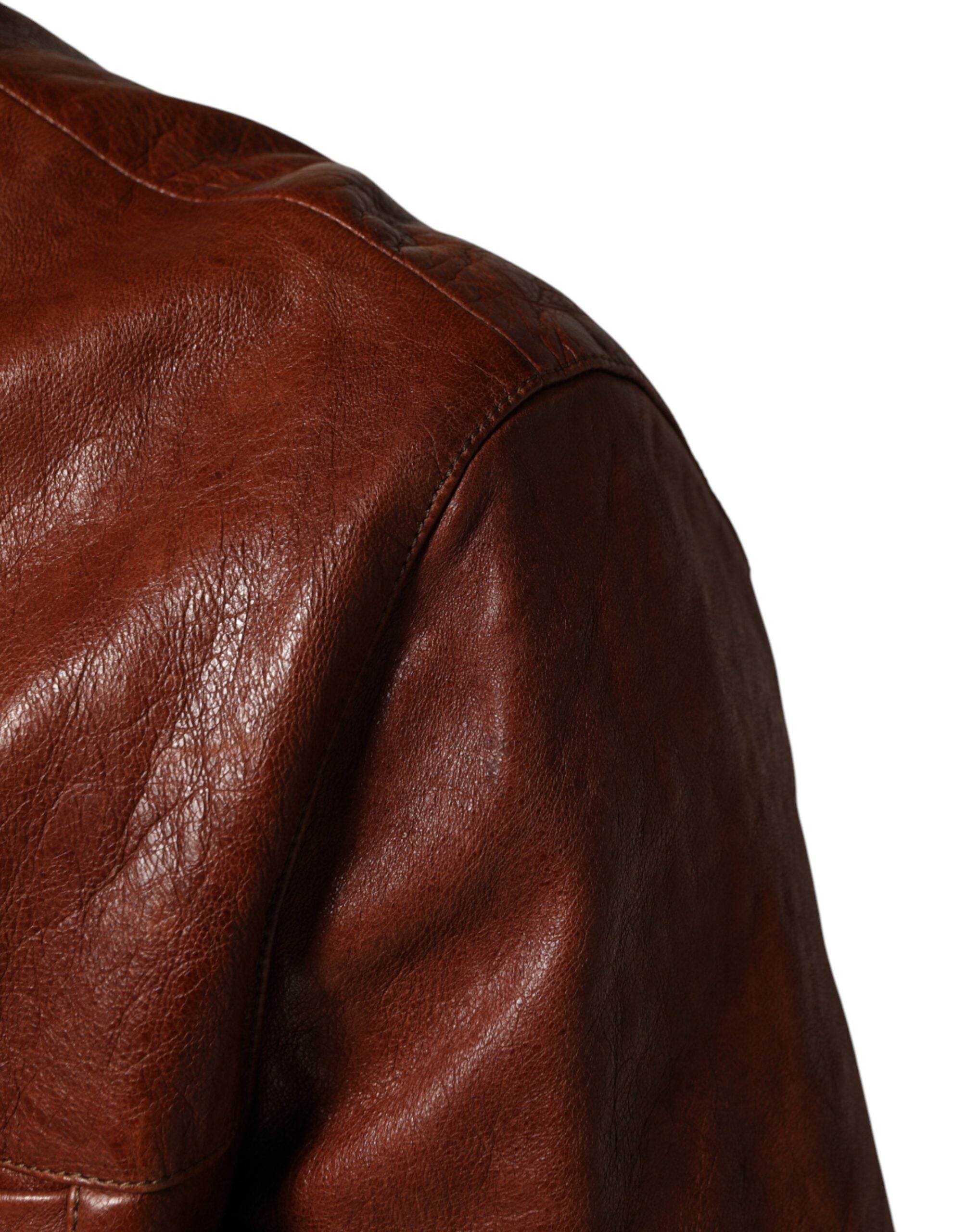 Dolce & Gabbana Men's Brown Leather Biker Jacket with Button Placket-5