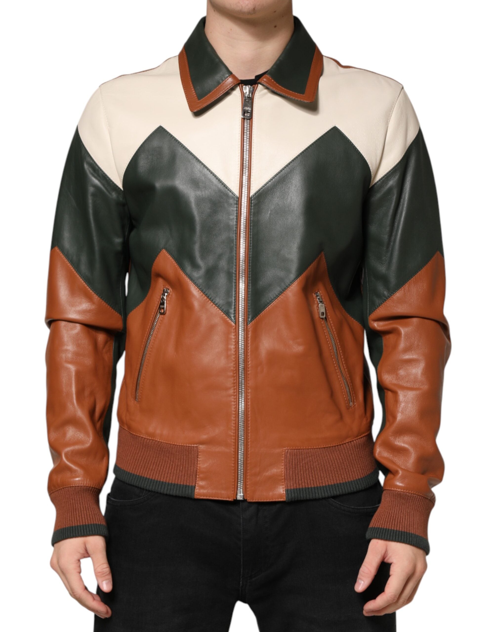 Dolce & Gabbana Multicolor Leather Men's Full-Zip Biker Jacket