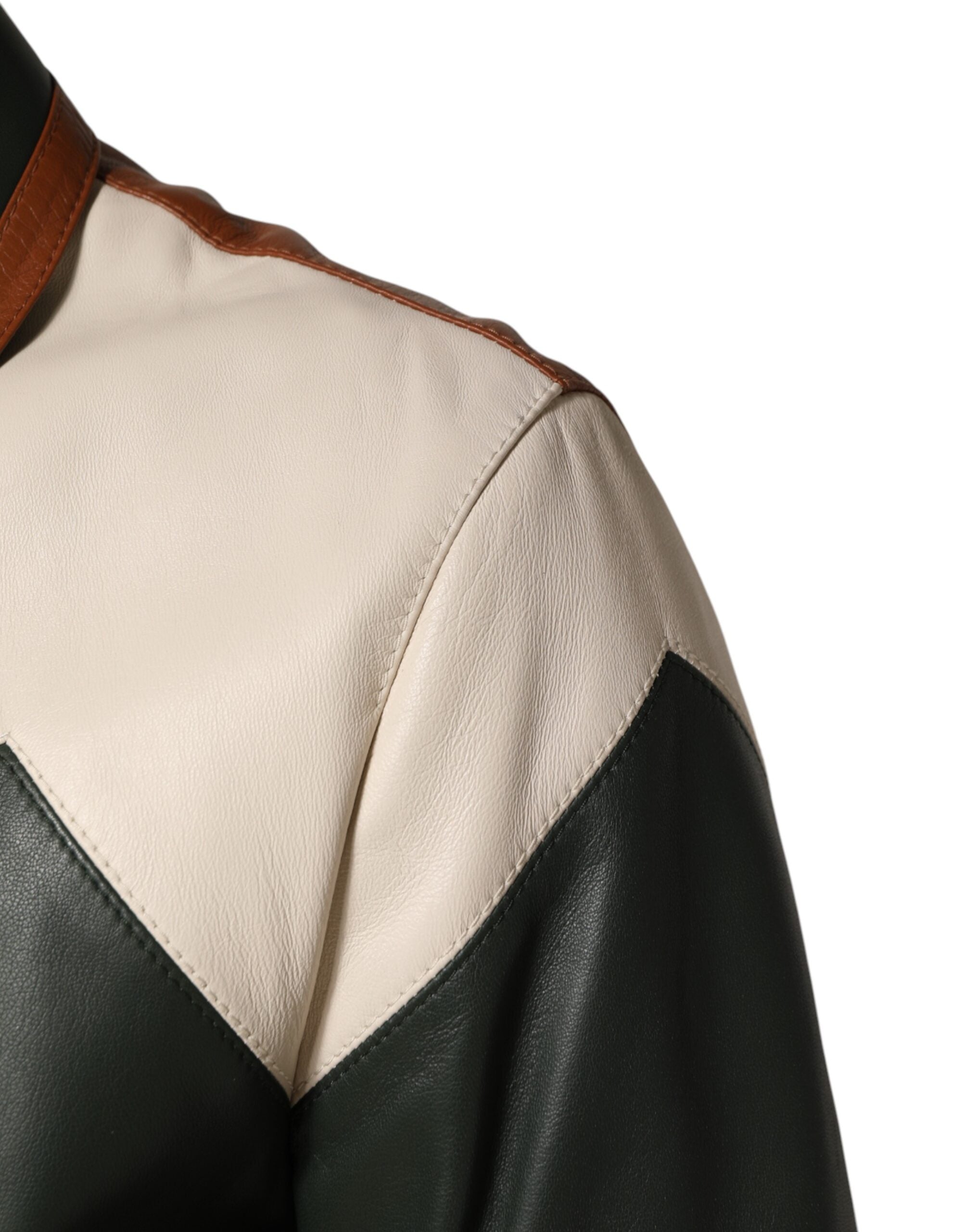 Dolce & Gabbana Multicolor Leather Men's Full-Zip Biker Jacket-3