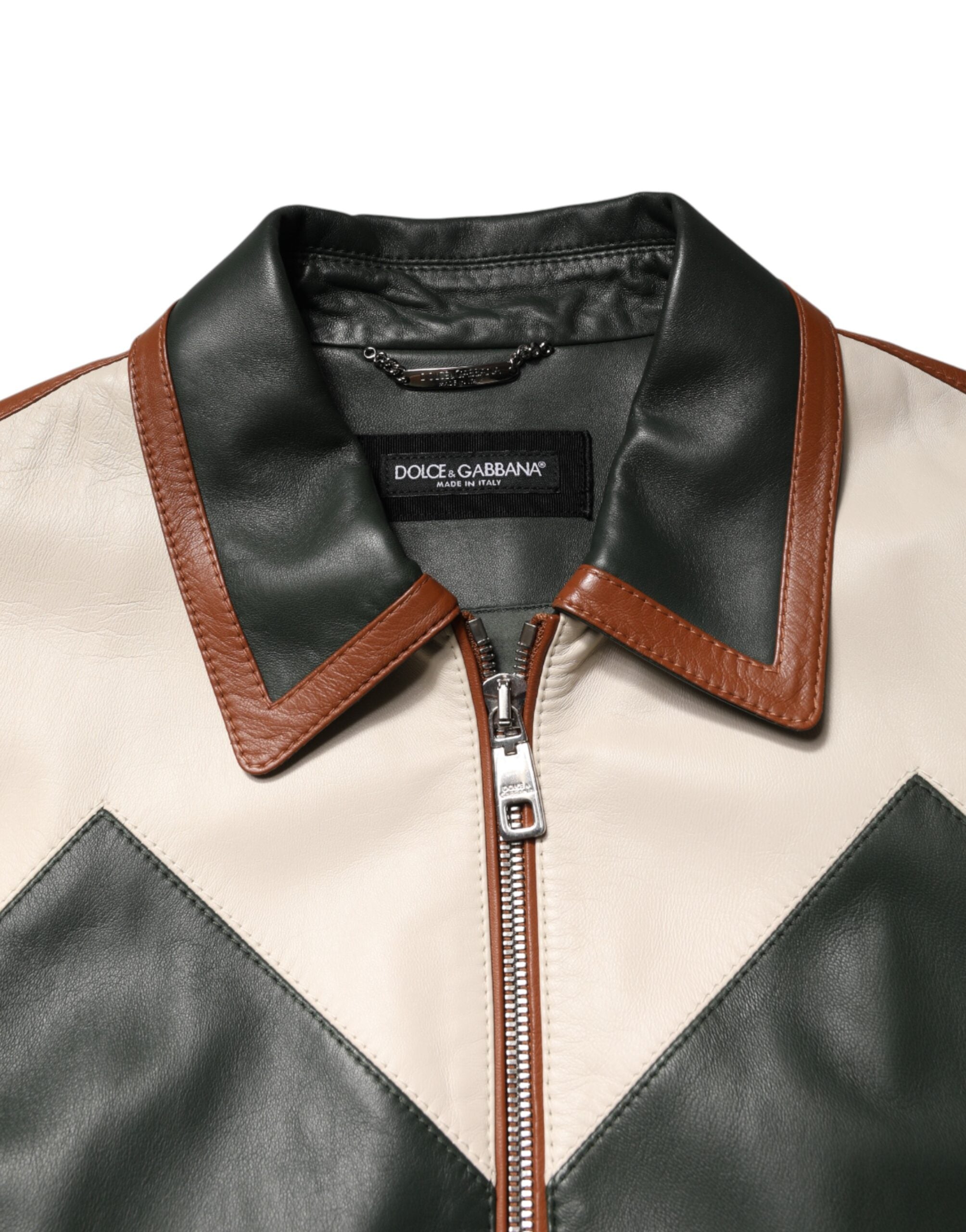 Dolce & Gabbana Multicolor Leather Men's Full-Zip Biker Jacket-4