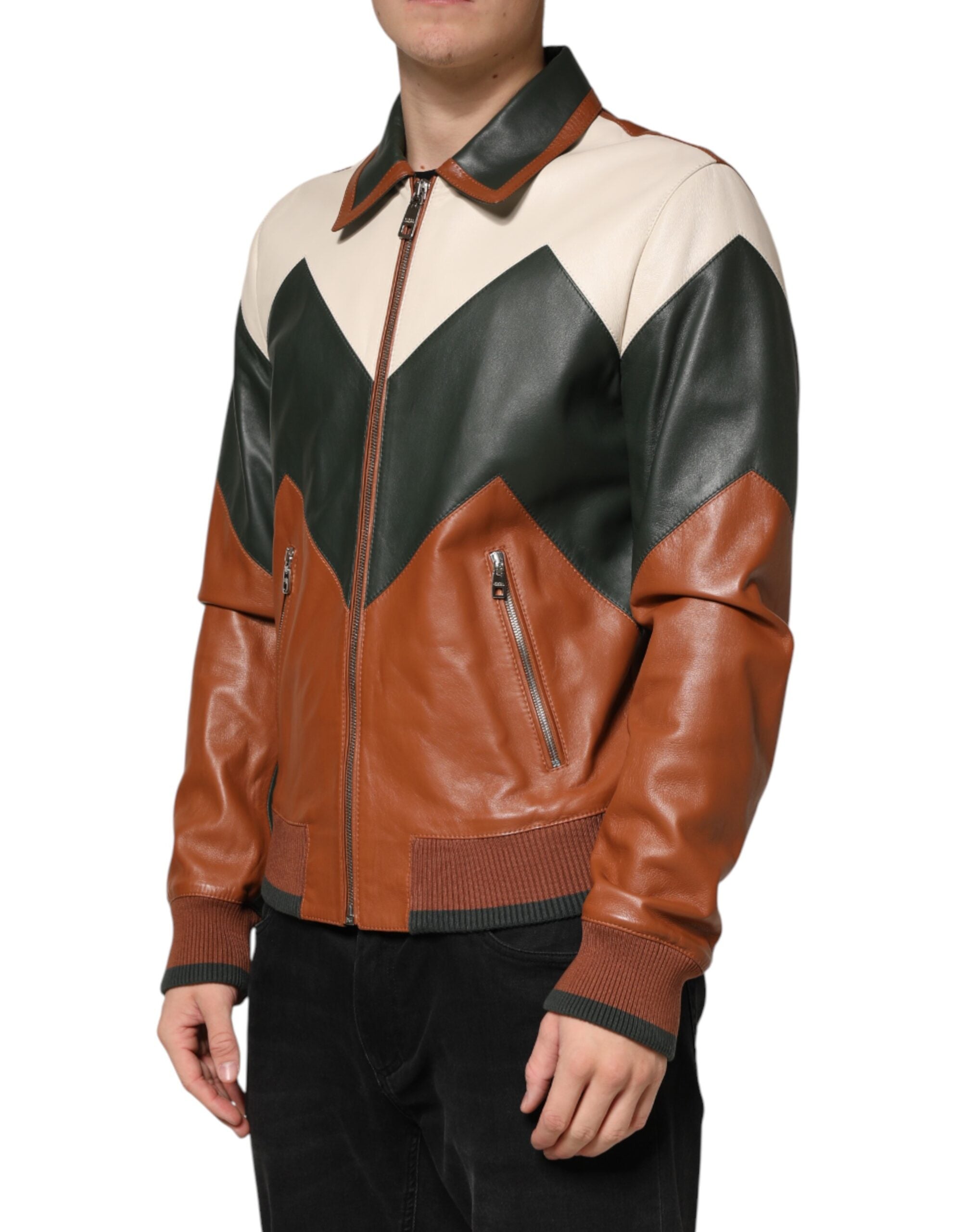 Dolce & Gabbana Multicolor Leather Men's Full-Zip Biker Jacket-5