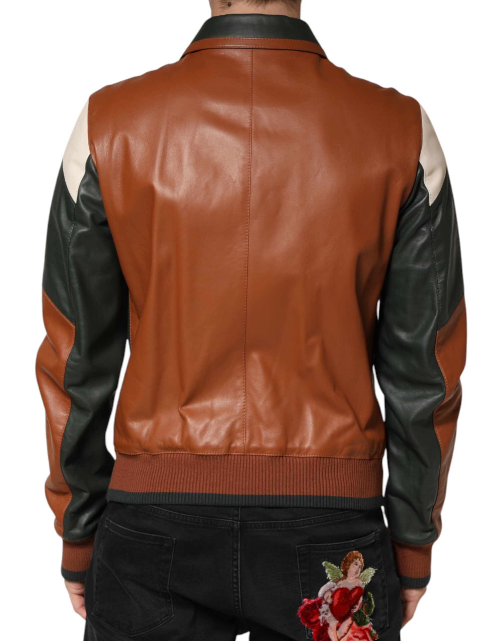 Dolce & Gabbana Multicolor Leather Men's Full-Zip Biker Jacket-6