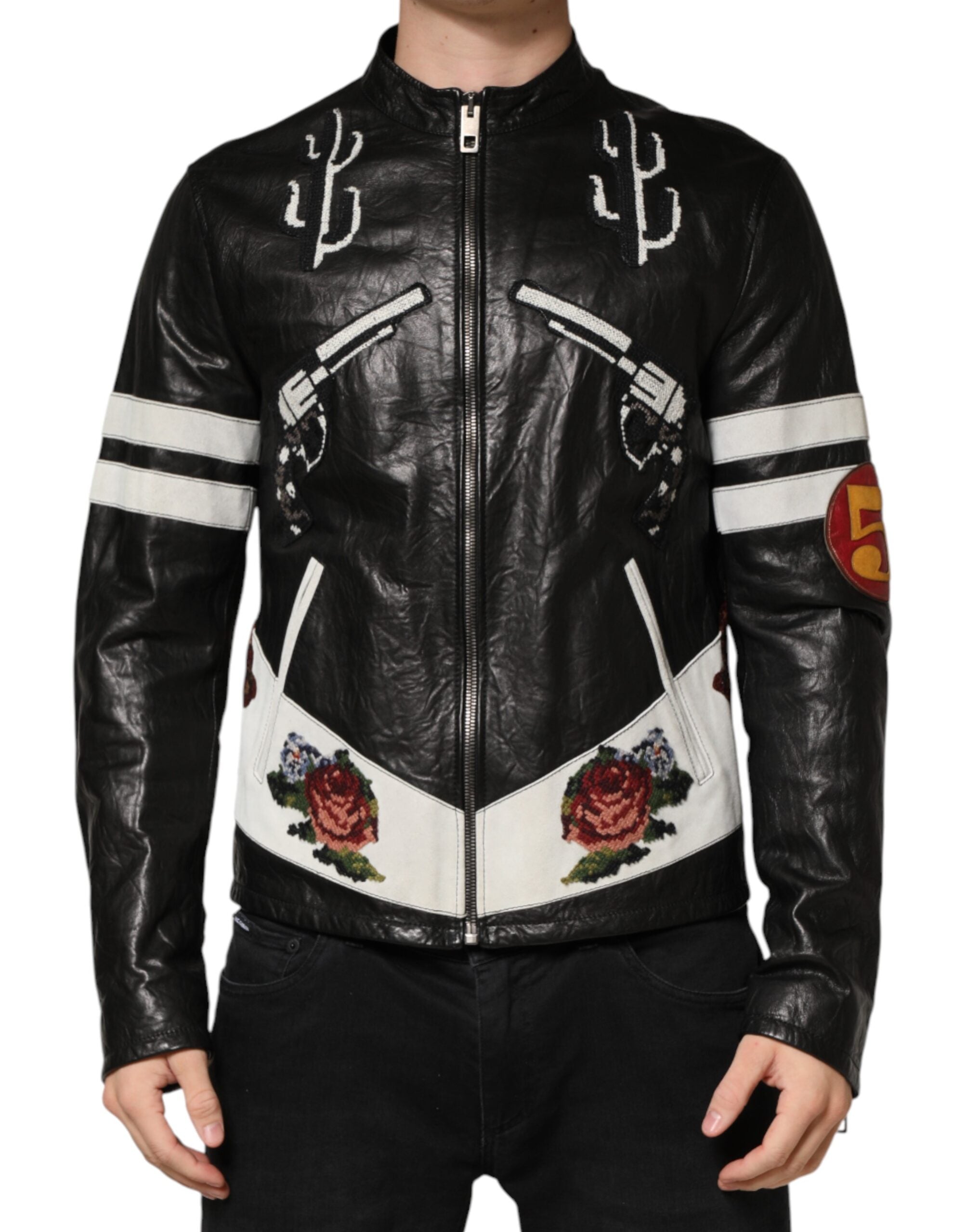 Dolce & Gabbana Black Guns n' Roses Full-Zip Men's Biker Jacket-2