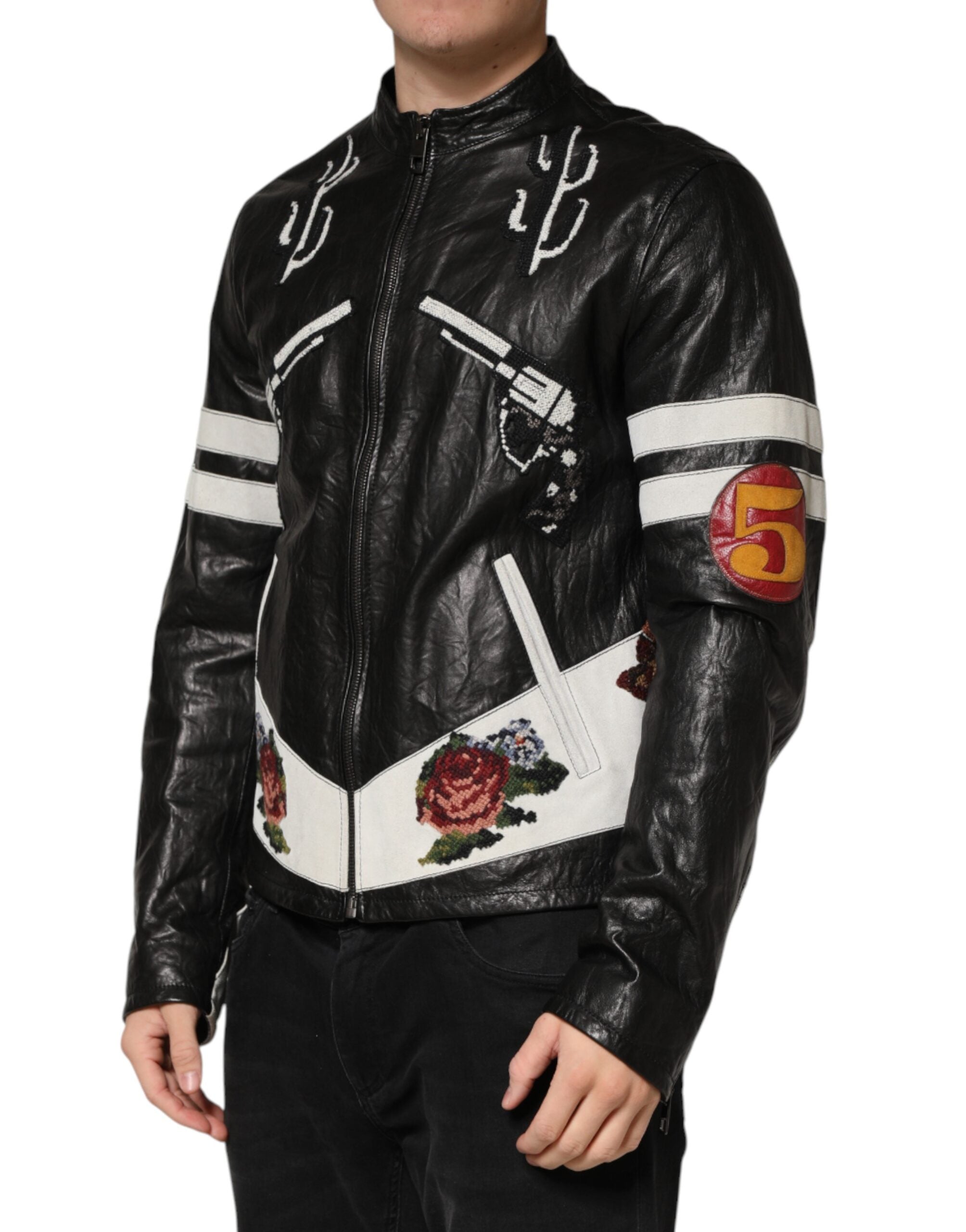 Dolce & Gabbana Black Guns n' Roses Full-Zip Men's Biker Jacket-3