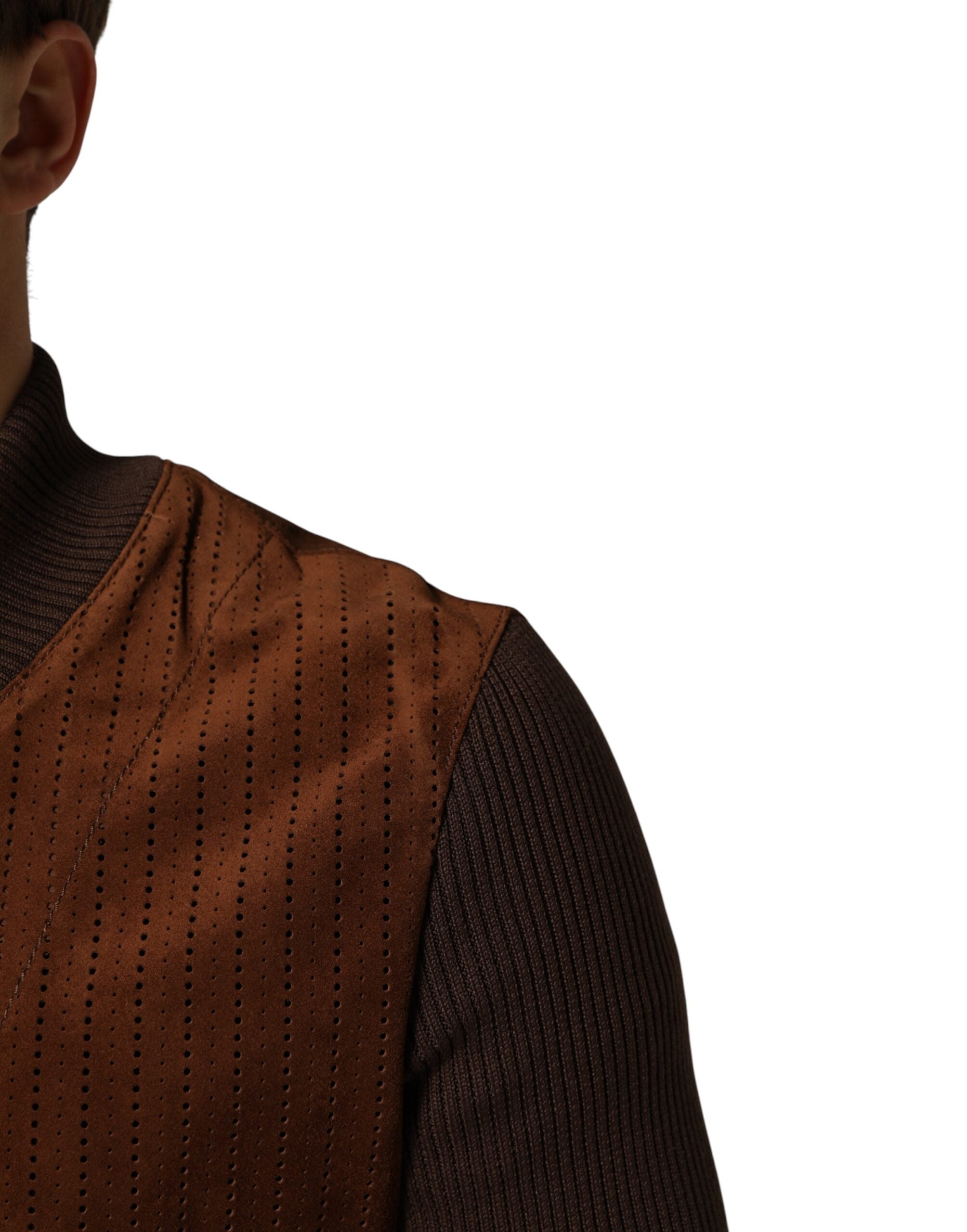 Dolce & Gabbana Brown Suede Calfskin Full Zip Biker Jacket-5