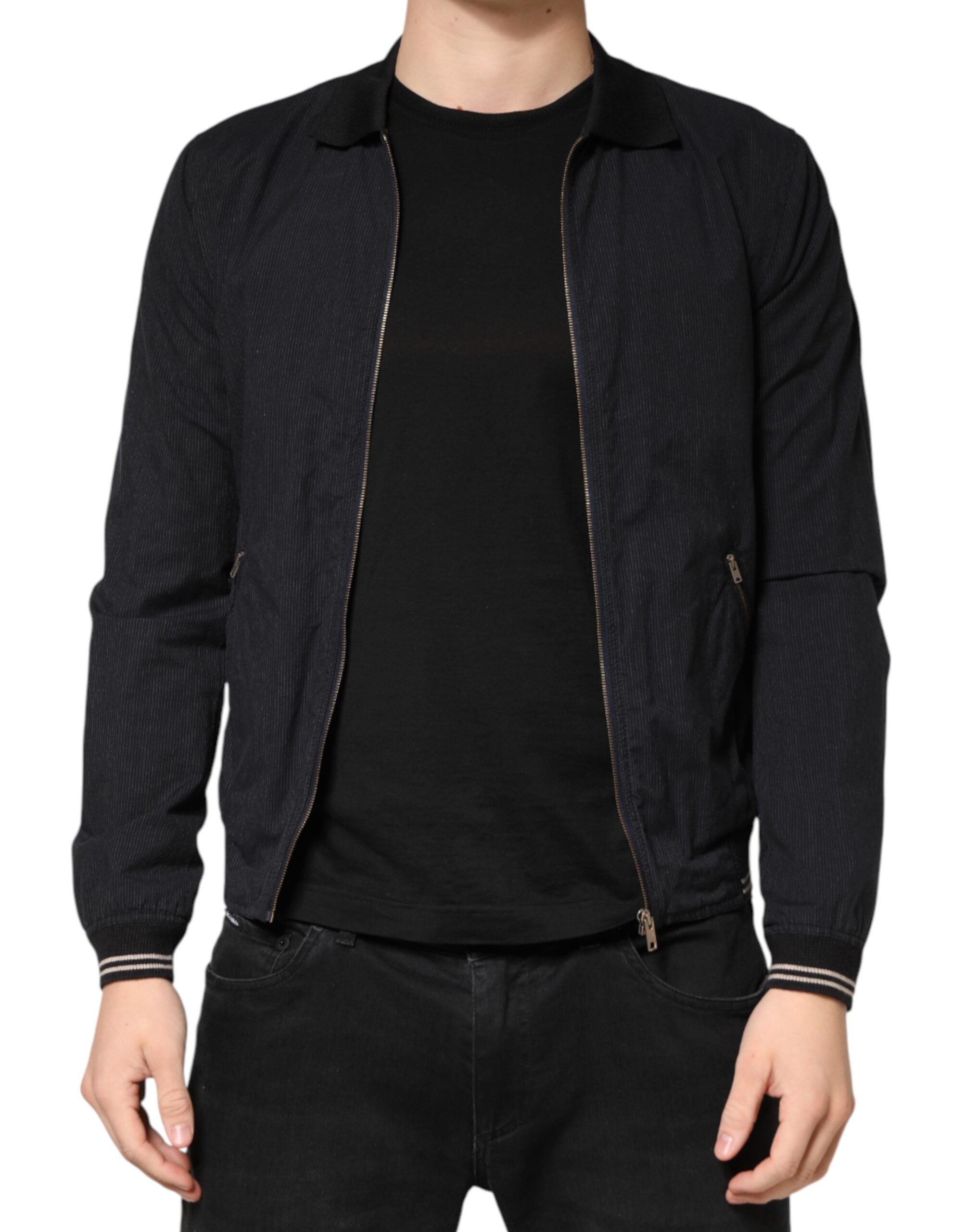 Dolce & Gabbana Men's Dark Blue Cotton Bomber Jacket with Full Zip-2