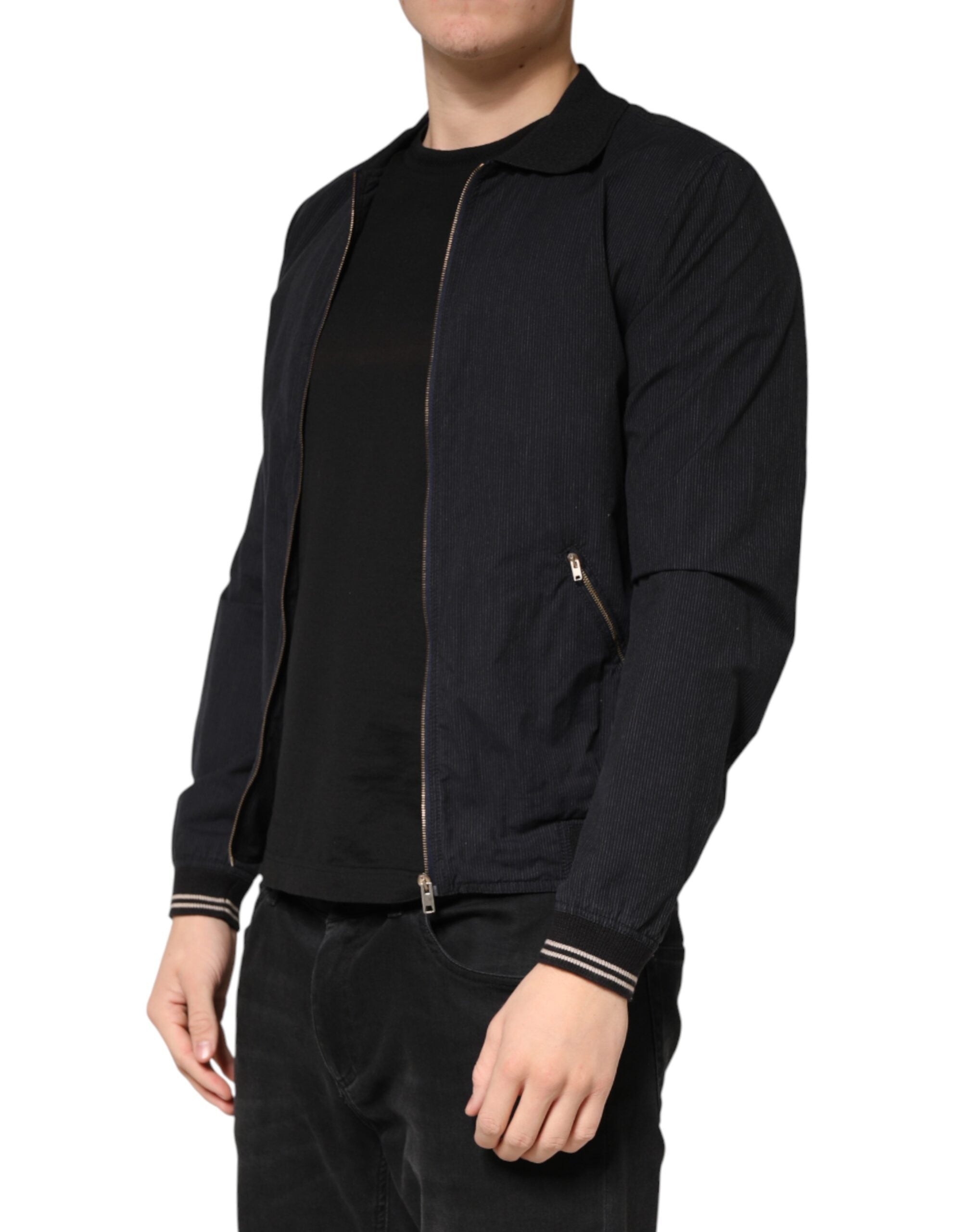 Dolce & Gabbana Men's Dark Blue Cotton Bomber Jacket with Full Zip-3