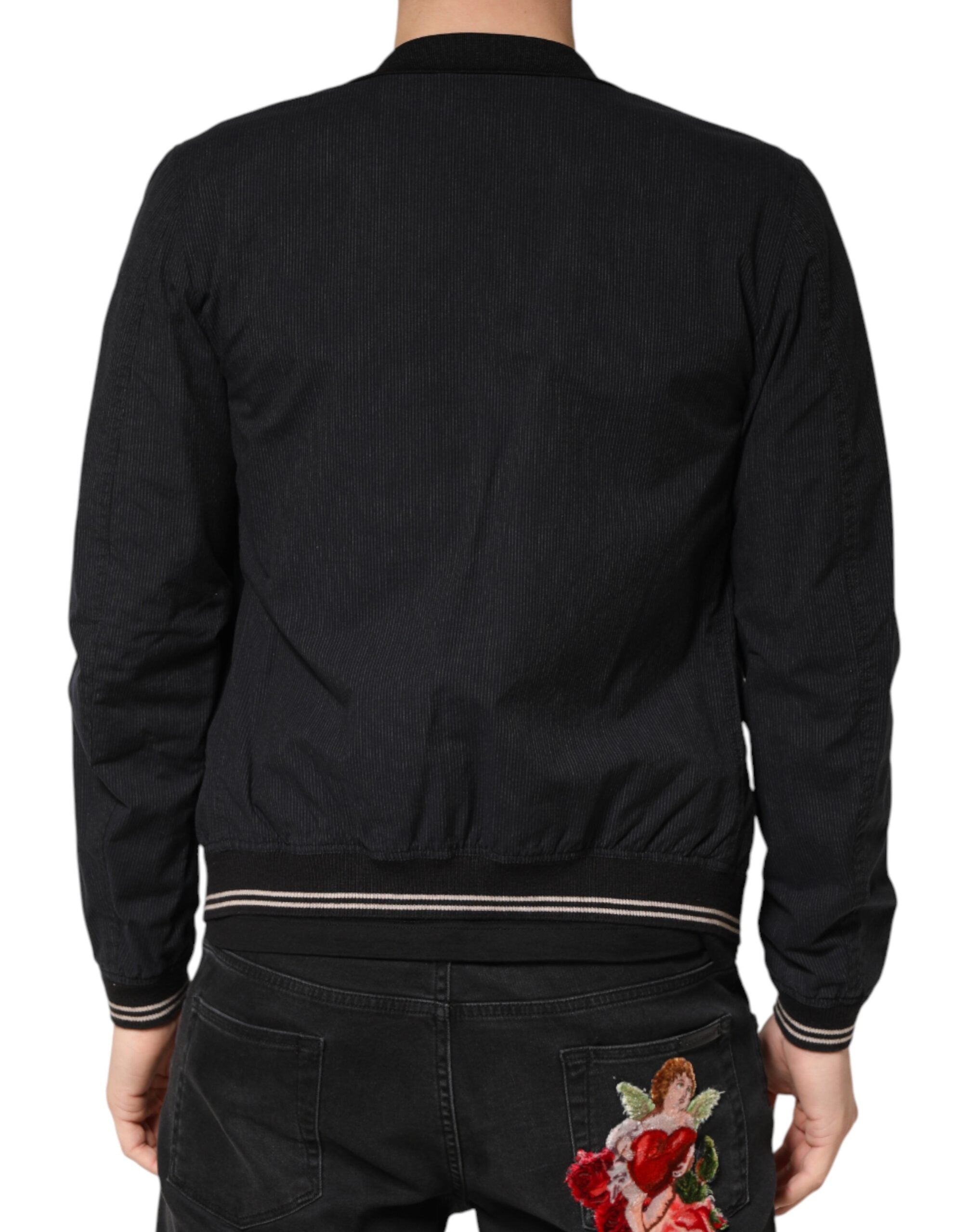 Dolce & Gabbana Men's Dark Blue Cotton Bomber Jacket with Full Zip-4