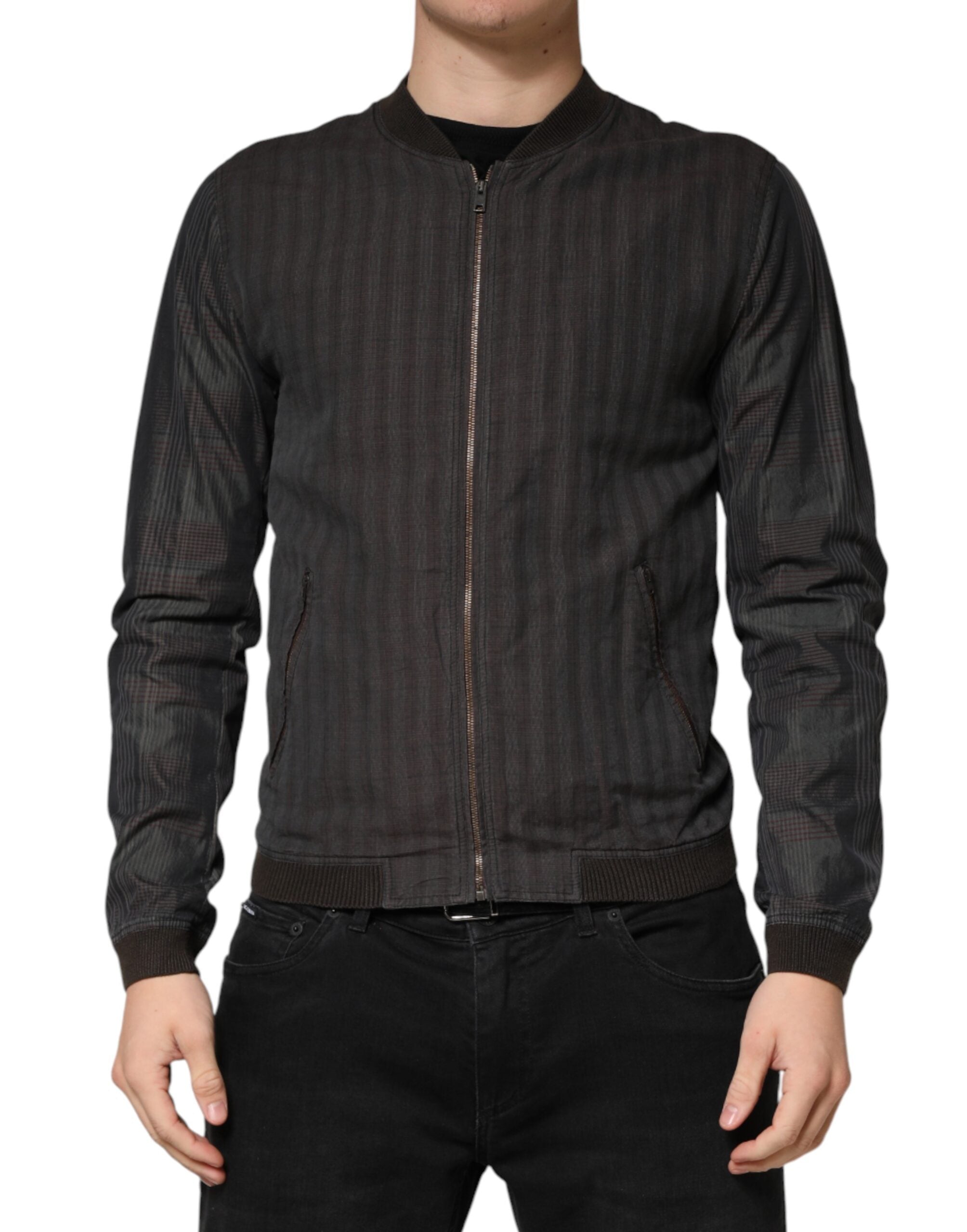 Dolce & Gabbana Black Cotton Bomber Jacket with Full Zip